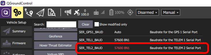 SkyHub PX4 TELEM2 port baudrate configuration
